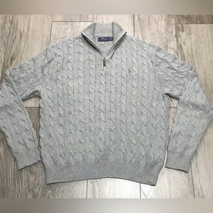 Polo Ralph Lauren  Men's Grey Cable-Knit Sweater Size XL 1/4 Zipper